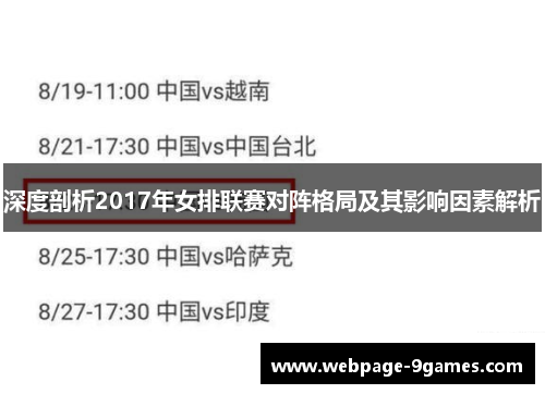 深度剖析2017年女排联赛对阵格局及其影响因素解析