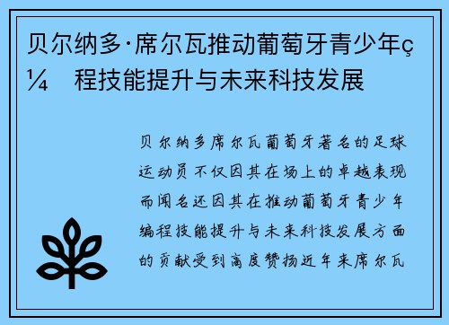 贝尔纳多·席尔瓦推动葡萄牙青少年编程技能提升与未来科技发展